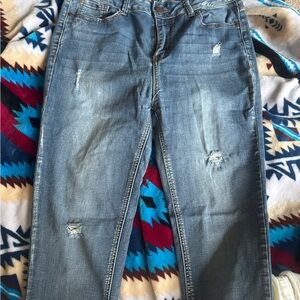 Fashion Nova Light Blue Distressed Skinny Jeans